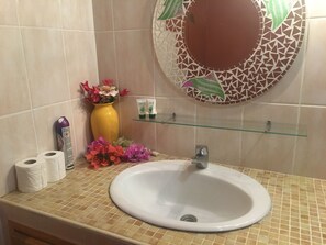 Ensemble douche/baignoire, sèche-cheveux, serviettes fournies