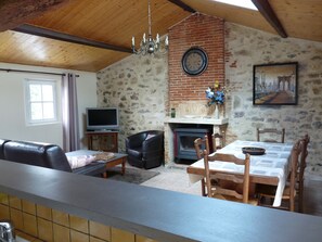 TV, fireplace, books - Cottage of character on the doors of the Vendée islands - 2 bedrooms (linen provided) (Bouin)