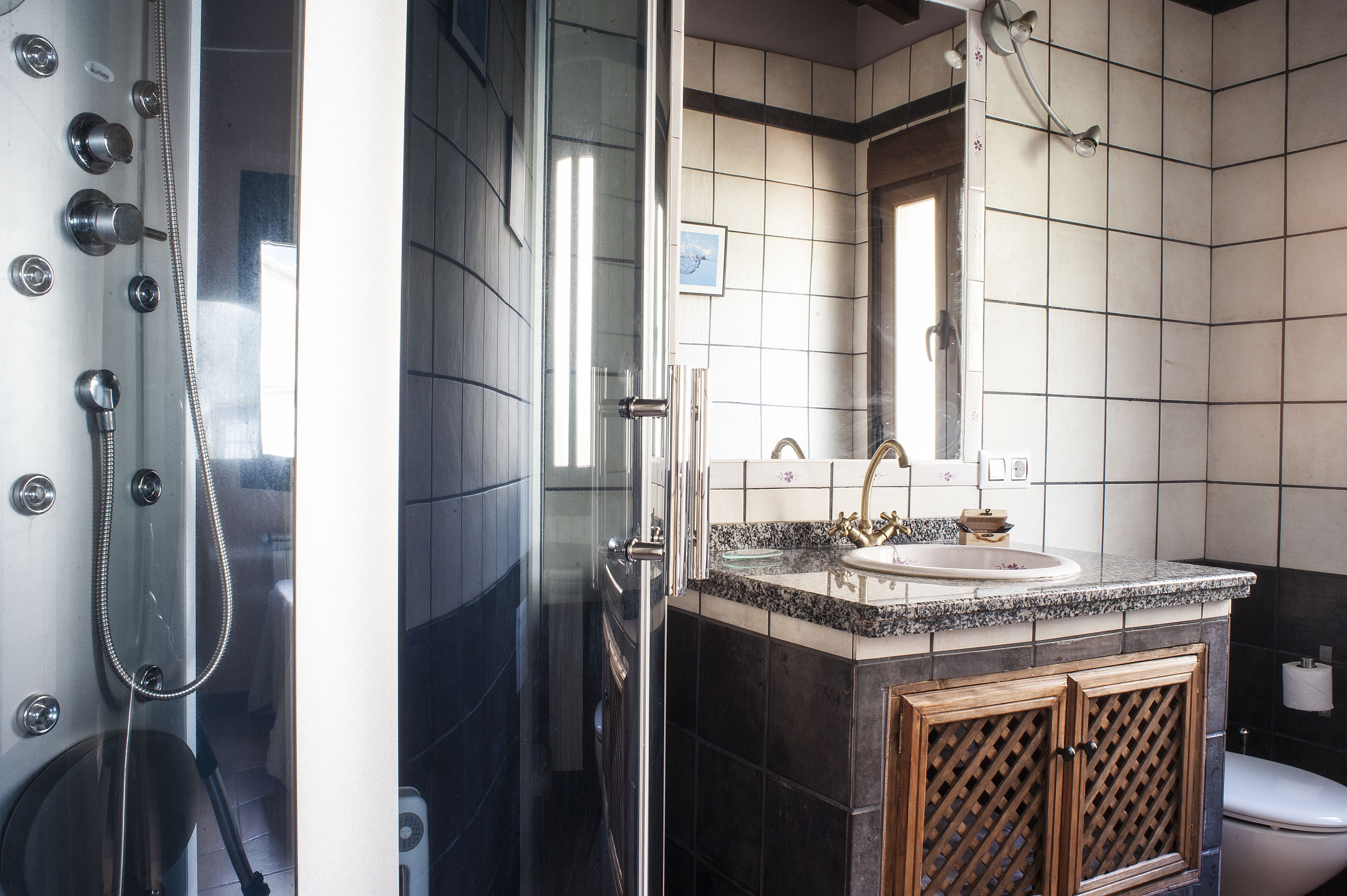Een douche, een haardroger, handdoeken, shampoo
