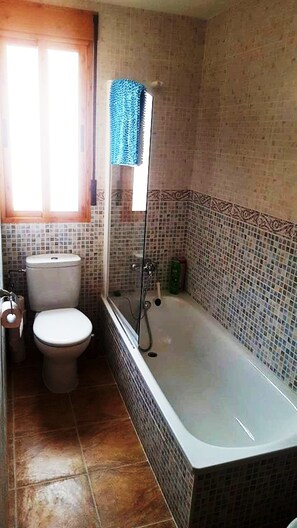 Combined shower/bathtub, hair dryer, bidet, towels