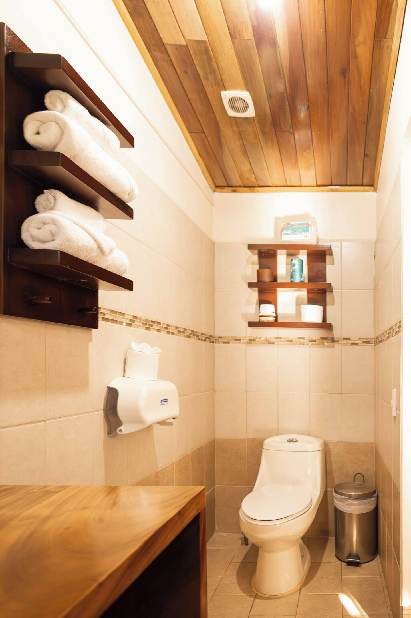 Ducha, secador de pelo, toallas y jabón