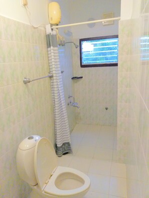 Shower, towels, toilet paper