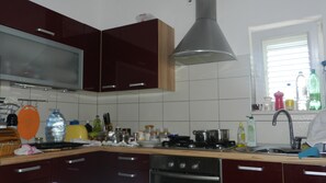 Fridge, oven, stovetop, coffee/tea maker