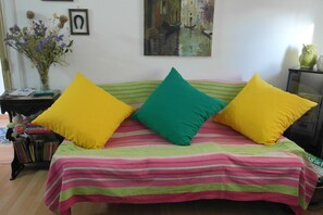 TV, lareira, livros