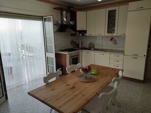 Fridge, oven, stovetop, cookware/dishes/utensils