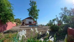 A house with a swimming pool, surrounded by greenery and white flowers. - House with Private Pool (Piscis) (Arenas)