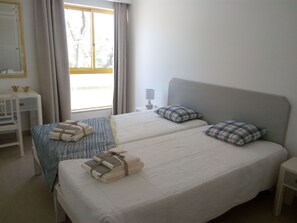 1 bedroom, desk, iron/ironing board, travel cot