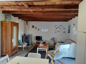 Smart TV, fireplace, ping pong, books