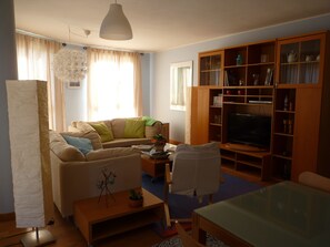 TV, DVD player, books