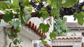 A rustic building with a stone facade, a wooden door, and a black gate. - Stone house with charm (Medulin)