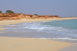 Playa en los alrededores, camastros y toallas de playa 