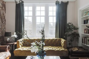 Smart TV, lareira, livros