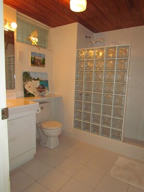 Shower, hair dryer, towels - Spacious 2 Bed 2 Bath Condo Across From The Beach (CHRIST CHURCH)