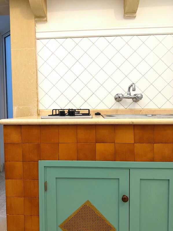 Fridge, oven, stovetop, coffee/tea maker