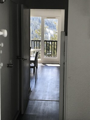 Step out onto the balcony and take in the breathtaking view of the snowy landscape.
