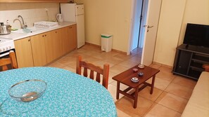 Fridge, microwave, oven, electric kettle