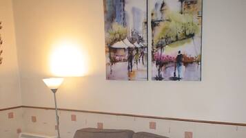 TV, fireplace, DVD player, books