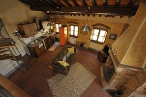 Télévision, cheminée, livres