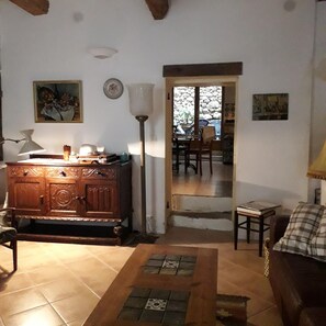 TV, DVD player, books, video library