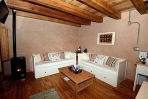 Smart TV, lareira, livros