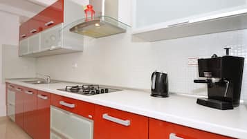 Fridge, microwave, oven, dishwasher