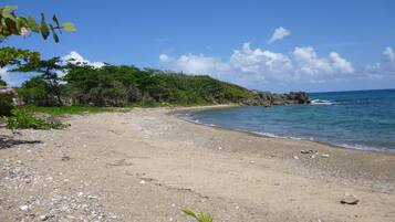 On the beach, sun-loungers, beach towels
