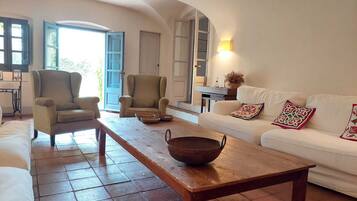 Smart TV, fireplace, DVD player, books