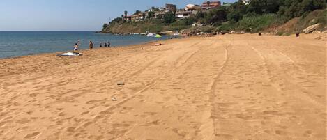 On the beach, beach umbrellas