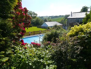 Outdoor pool, a heated pool - Self Catering Rural Farm Cottage + Heated Pool Cornwall  (Launceston)