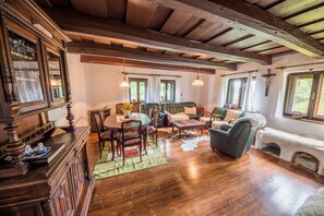 Fireplace, books - Country house Fort Lacnov (Lipovce)