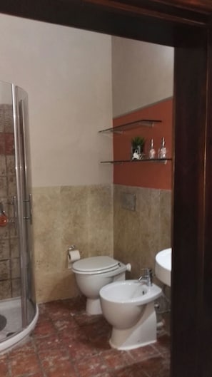 Chuveiro, produtos de toalete grátis, secador de cabelo, bidê