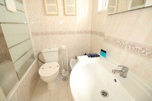 Combined shower/bathtub, hair dryer