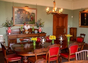 Enjoy meals in this beautifully appointed dining room with a large table and comfortable seating for six.