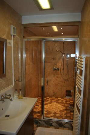 Ensemble douche/baignoire, sèche-cheveux, serviettes fournies, savon