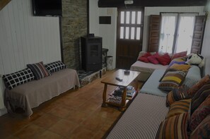 TV, fireplace, books - BED TERRACE ONÍS (Bobia de arriba, Onís, Picos de Europa, Asturias)