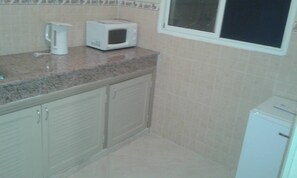 Kühlschrank, Mikrowelle, Herdplatte, Wasserkocher