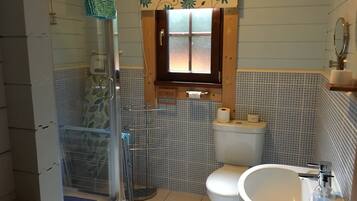 Shower, hair dryer, soap