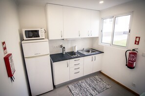 Fridge, microwave, stovetop, cookware/dishes/utensils