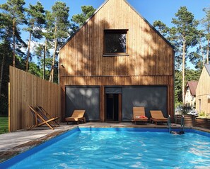 Outdoor pool, a heated pool - 'Terra' cottage in Small Family Friendly Resort in Forest upon Warta River (Osjaków)