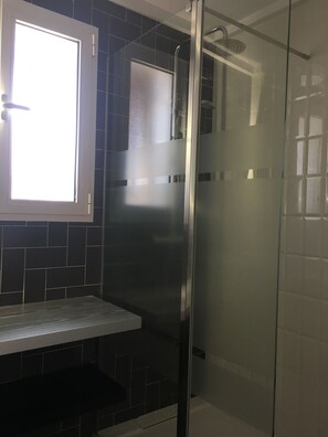 Combined shower/tub, hair dryer, bidet, towels