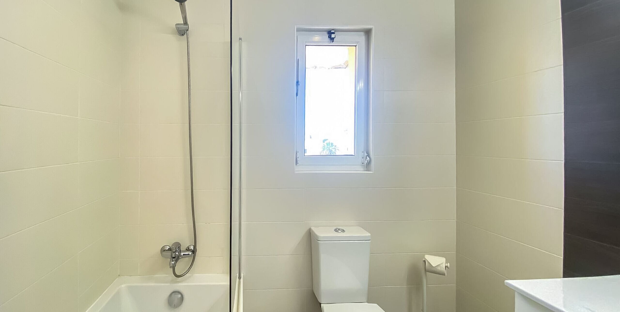 Combined shower/bathtub, hair dryer, bidet, towels