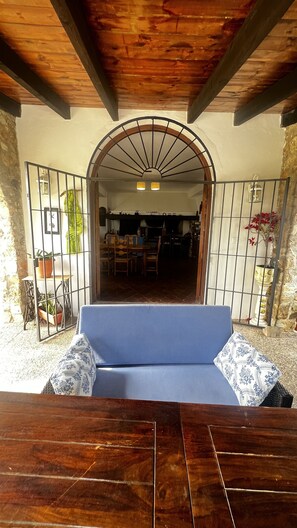 Smart TV, chimenea y libros 