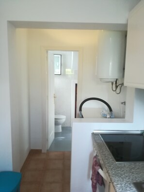 Hair dryer, bidet, towels, toilet paper