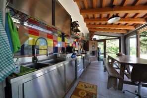 Fridge, microwave, oven, coffee/tea maker