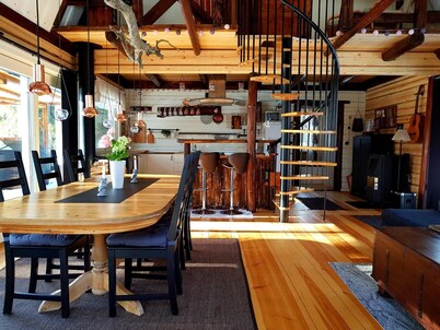 Comfortable newly built log cabin in the middle of the forest, built for quality of life and community.