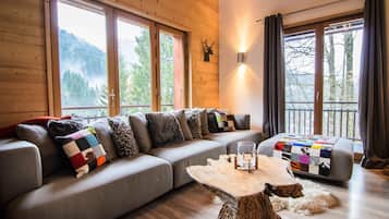 Smart TV, fireplace, video games, DVD player