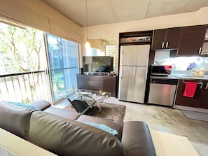 Smart TV, DVD player, livros, biblioteca musical