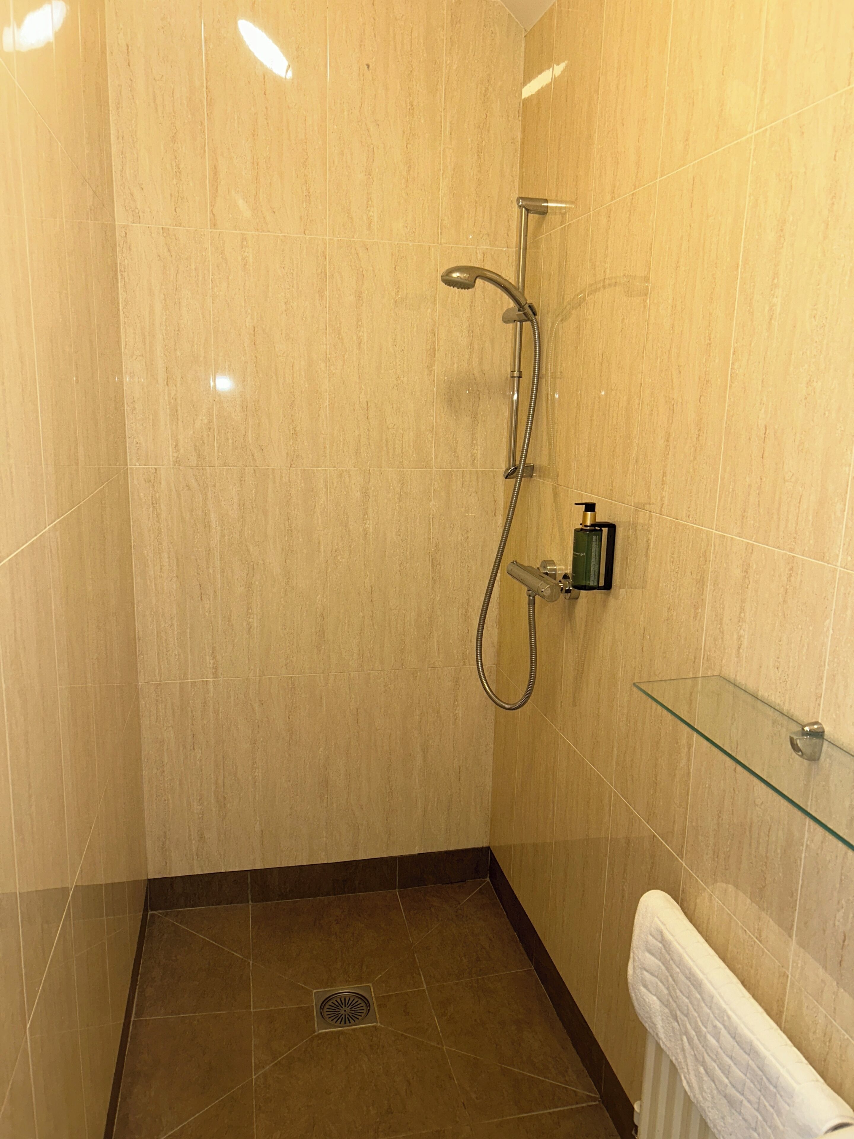Shower, eco-friendly toiletries, hair dryer, towels