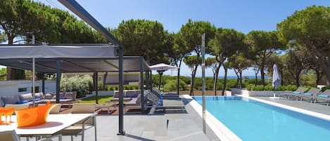 Outdoor pool, sun loungers