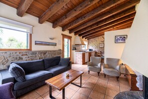 Televisie, een open haard, een tafeltennistafel en boeken